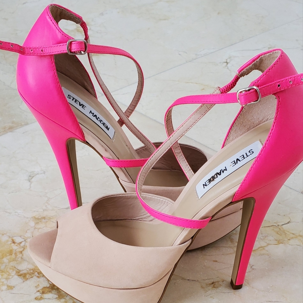 Steve Madden Hot Pink and Nude Strappy Platform Heels